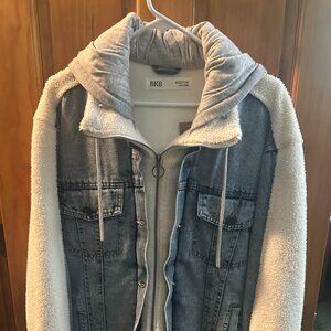 BKE Blue Jean Jacket with Gray Hoodie